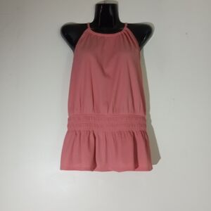 Nine West Rose Halter Smocked Waist Peplum Tank